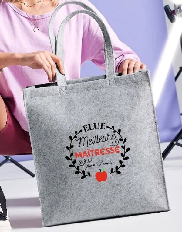 Sac fourre-tout en feutrine personnalisé "élue meilleure maîtresse"