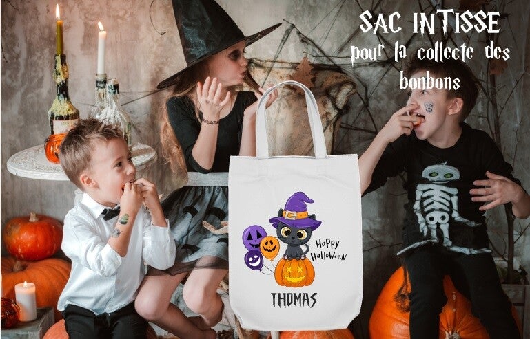 SAC A FRIANDISES "halloween cat" personnalisé