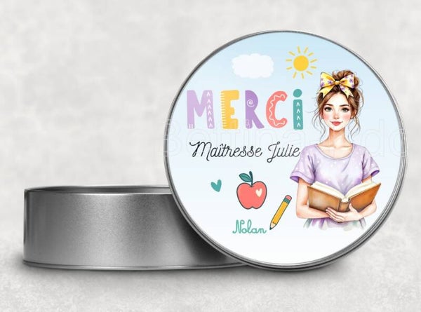 Boîte en métal "merci maîtresse" personnalisée