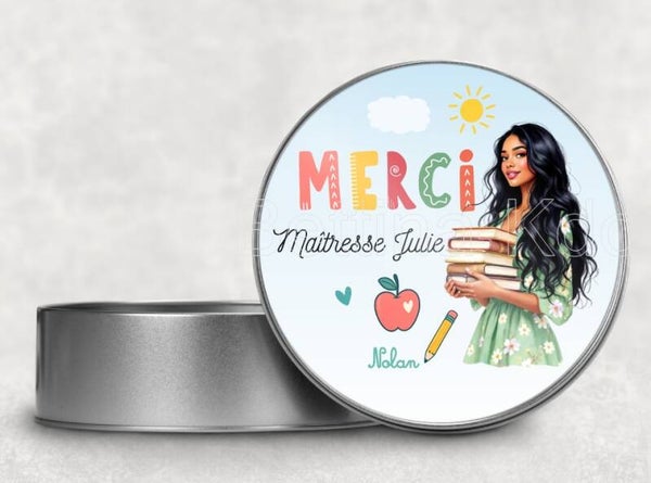 Boîte en métal "merci maîtresse" personnalisée