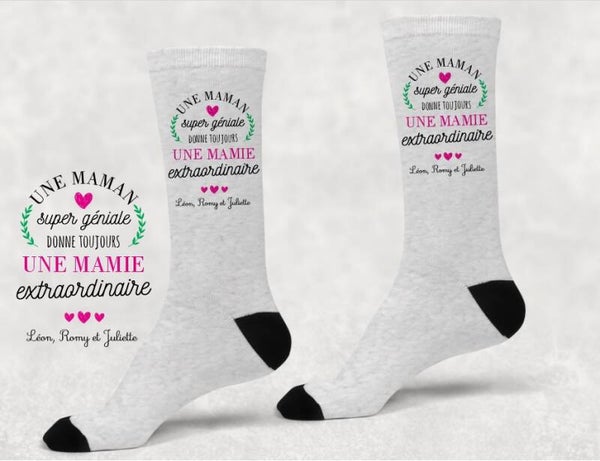 Chaussettes pailletées personnalisées femme "Maman et Mamie"
