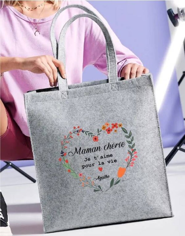 Sac fourre-tout en feutrine personnalisé "maman chérie"