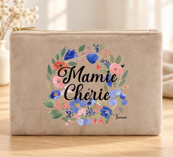 Trousse en velours « Mamie Chérie » personnalisée avec signature – Cadeau Mamie