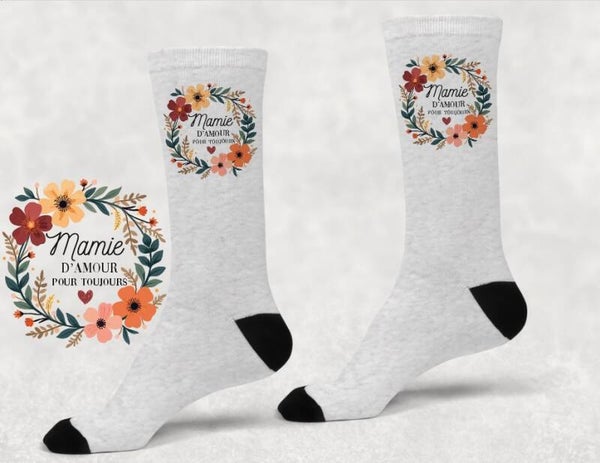 Chaussettes pailletées personnalisées femme "Mamie d'amour pour toujours"