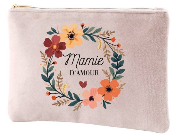 Trousse velours "Mamie d'amour"(ou autre) personnalisée