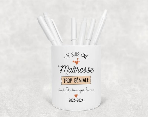 Pot à crayons personnalisé - Cadeau idéal pour la maîtresse en fin d'année scolaire