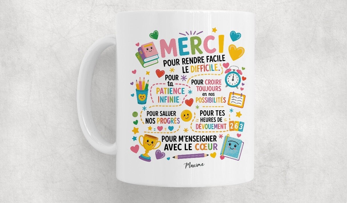 Mug spécial cadeau de fin d'année scolaire, personnalisé