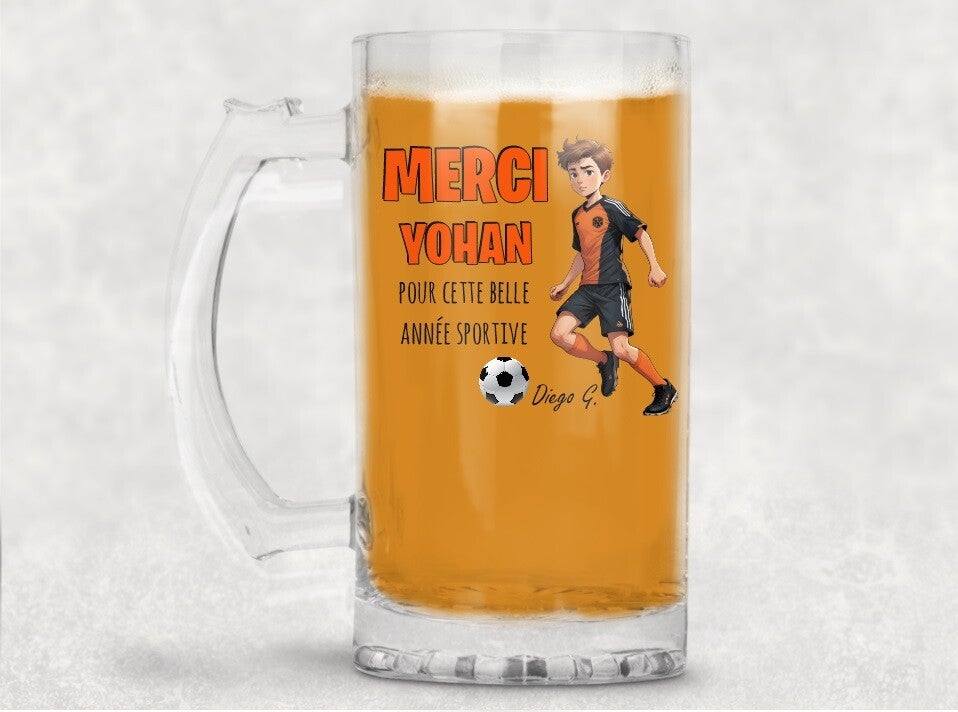 Chope de bière "Merci coach" personnalisée
