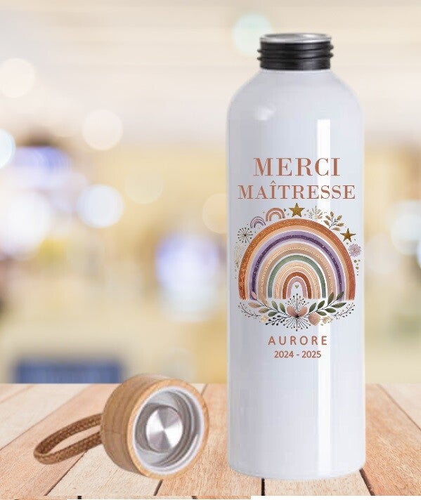 Bouteille d'eau en aluminium 600ml personnalisé - Merci maîtresse