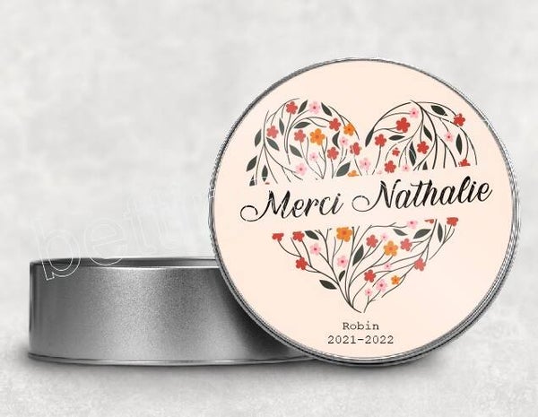 Boîte en métal "merci Xxxx " personnalisée