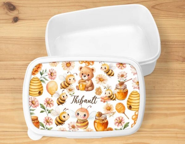 Boîte à goûter "miel" personnalisée, blanche
