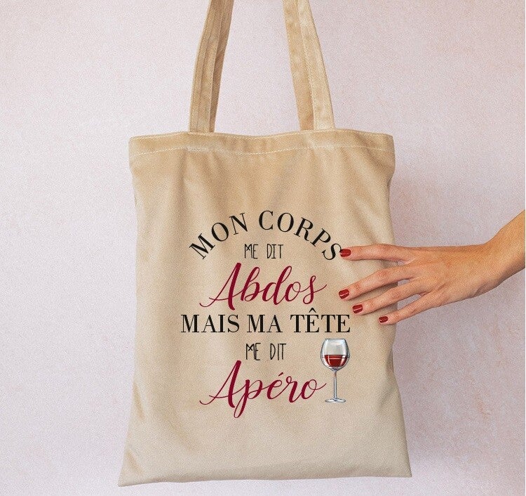 Sac en velours humoristique "abdo ou apéro ?"