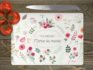 Planche à Découper En Bambou Gravée – Cadeau Original Pour Mamie, Antibactérienne, 31x21 Cm