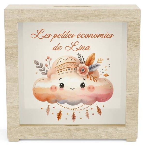 Tirelire en bois personnalisé - nuage boho