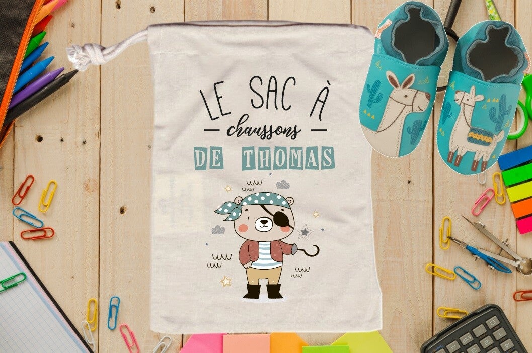 SAC A CHAUSSONS "ourson pirate" personnalisé