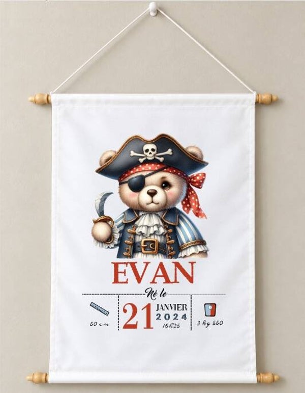 Fanion décoratif personnalisé  "ourson pirate"