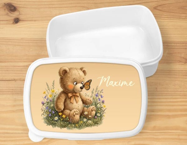Boîte à goûter "ourson" personnalisée, blanche