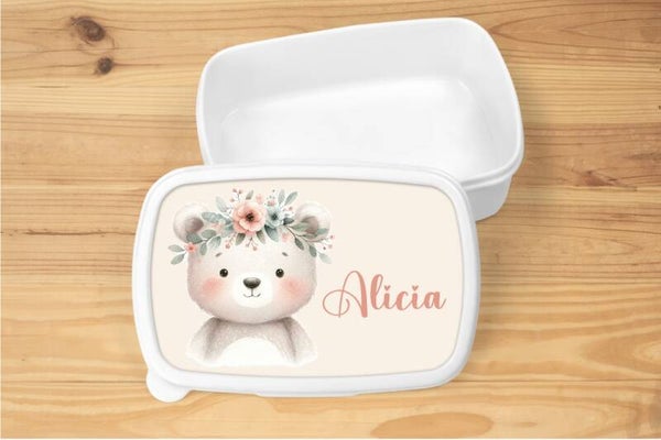Boîte à goûter personnalisée "oursonne", blanche