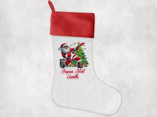 Chaussette décorative personnalisée "père noël rock"