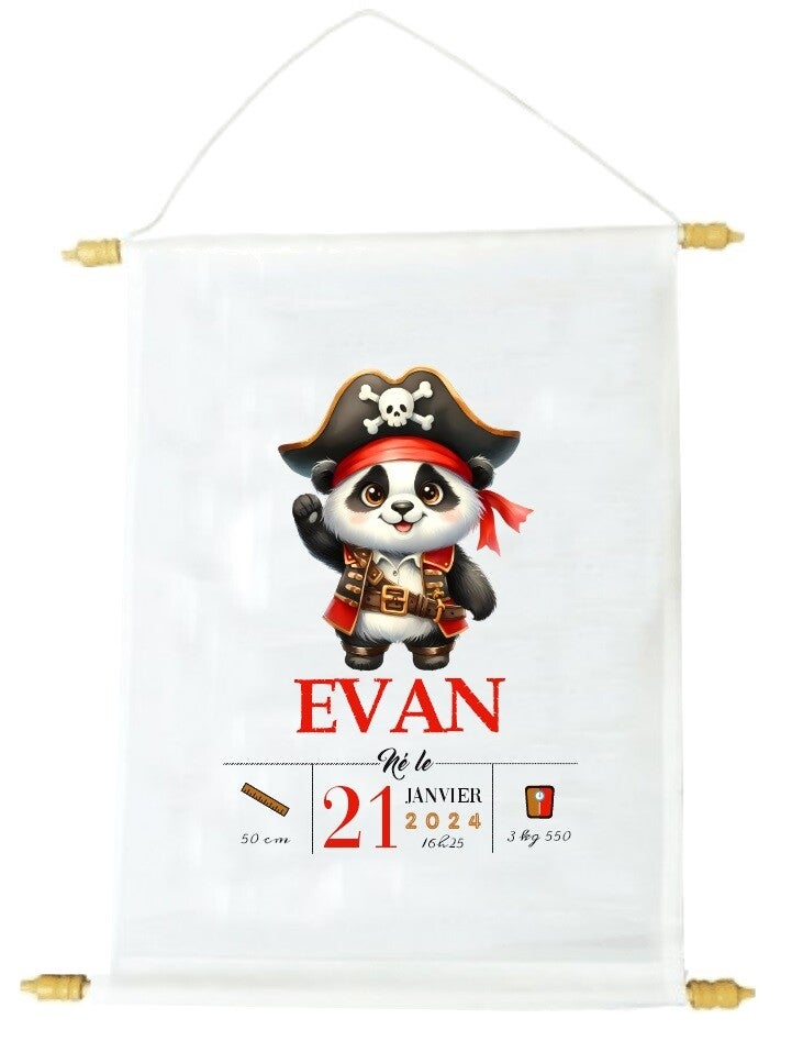 Fanion décoratif personnalisé spécial naissance "panda pirate"