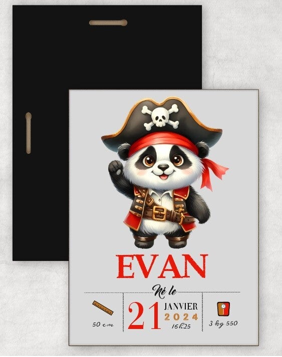 Cadre déco "panda pirate" personnalisé