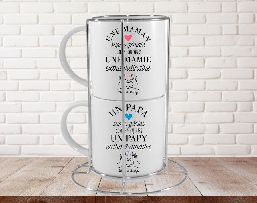 set de 2 mugs empilables "papy et Mamie"