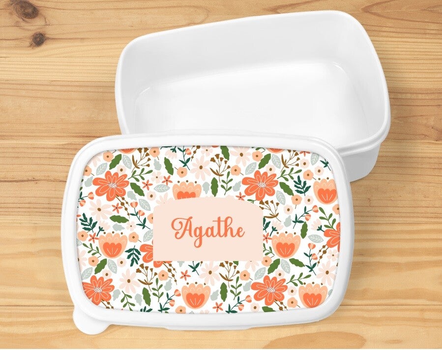 Boîte à goûter "flowers" personnalisée, blanche