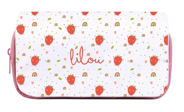 Trousse personnalisé "petite fraise" rose