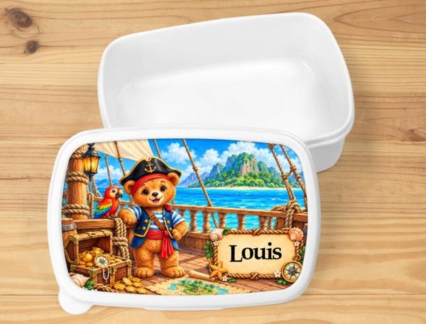 Boîte à goûter "pirate" personnalisée, blanche