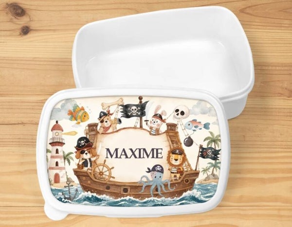 Boîte à goûter "pirates" personnalisée, blanche