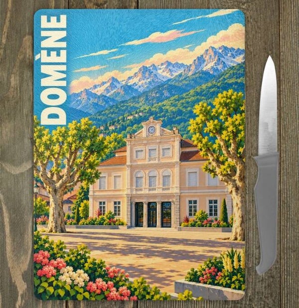 Planche à découper en verre Domène – 20 × 28 cm – Souvenir de l'Isère