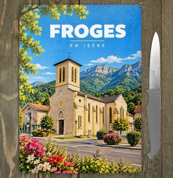 Planche à découper en verre Froges – 20 × 28 cm – Souvenir de l'Isère