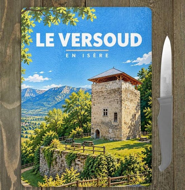 Planche à découper en verre Le Versoud– 20 × 28 cm – Souvenir de l'Isère