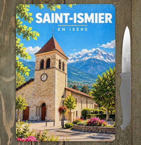 Planche à découper en verre Saint-Ismier – 20 × 28 cm – Souvenir de l'Isère