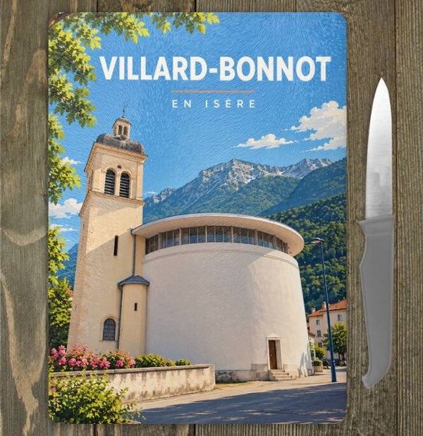 Planche à découper en verre Villard-Bonnot – 20 × 28 cm – Souvenir de l'Isère