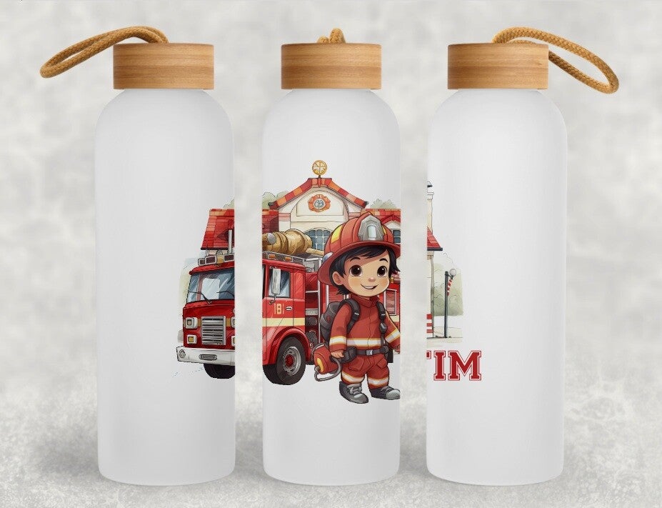 Gourde Blanche en Aluminium 600 ml avec Bouchon en Bambou "pompier"