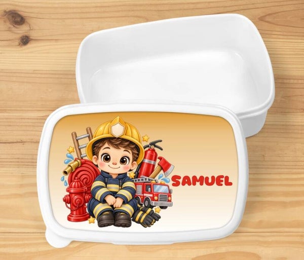 Boîte à goûter "pompier" personnalisée, blanche