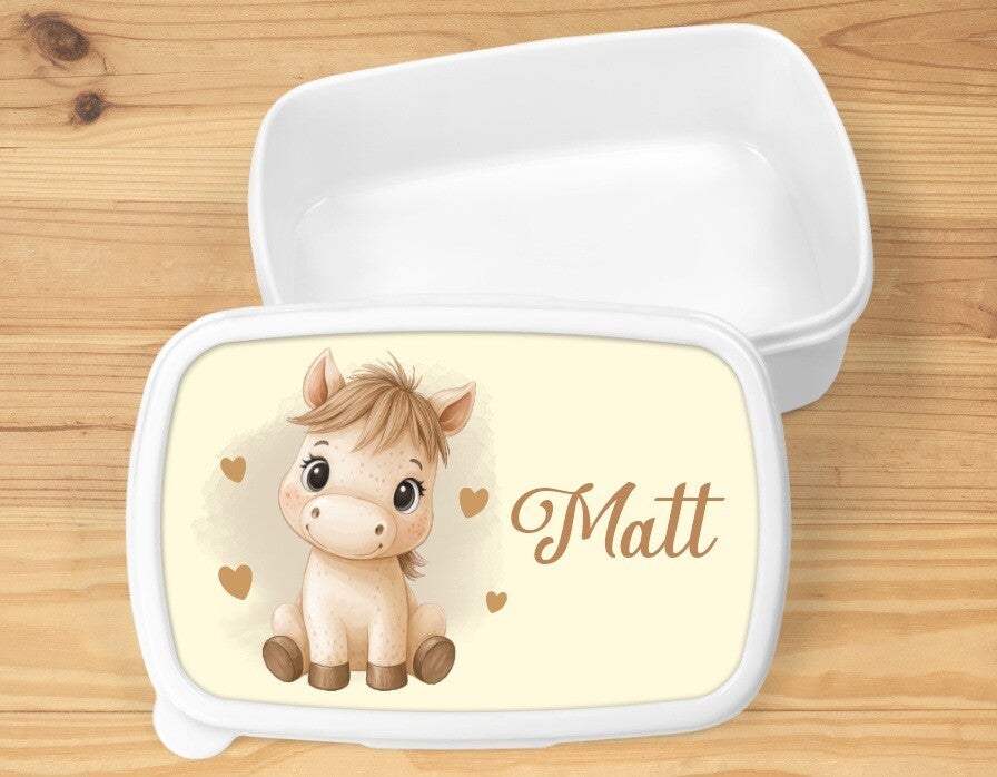 Boîte à goûter "poney" personnalisée, blanche