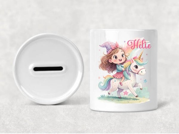 Tirelire personnalisée "princesse et licorne"