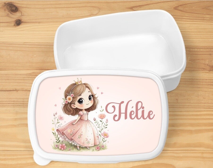 Boîte à goûter "princesse" personnalisée, blanche