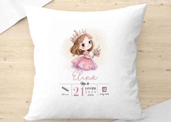Coussin personnalisé "spécial naissance" - PRINCESSE