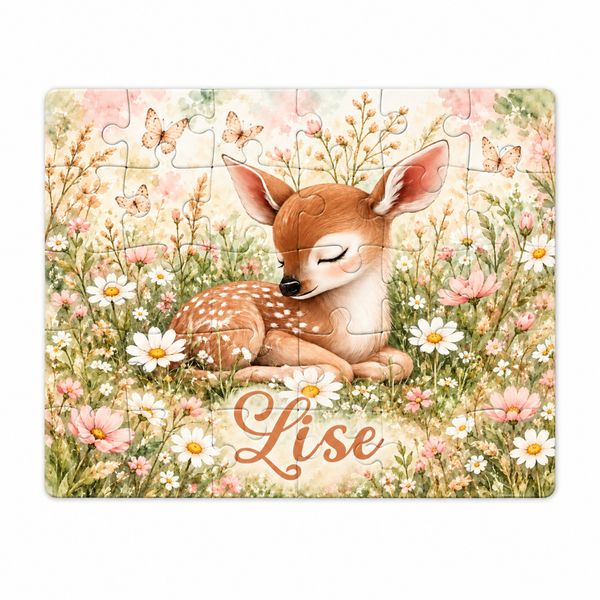 Puzzle personnalisé 30 pièces avec boîte métallique – Petite biche
