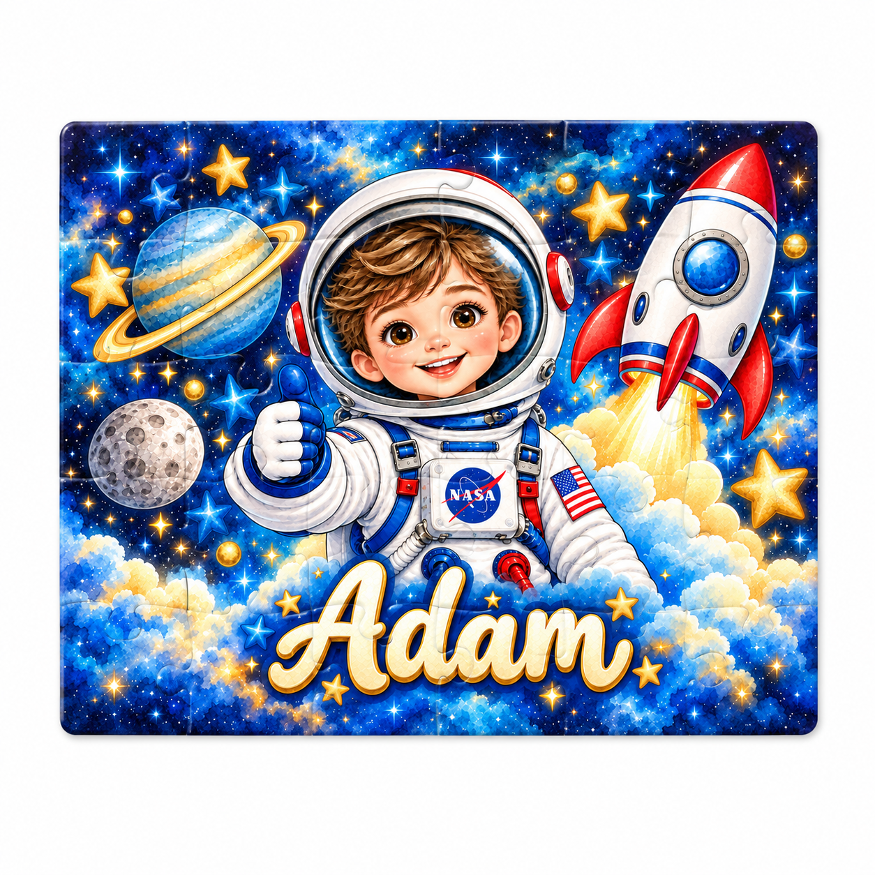 Puzzle personnalisé 30 pièces avec boîte métallique – Astronaute