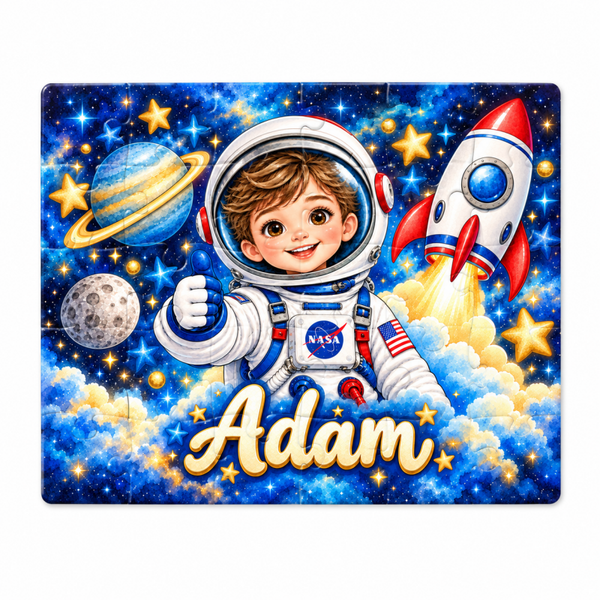 Puzzle personnalisé 30 pièces avec boîte métallique – Astronaute