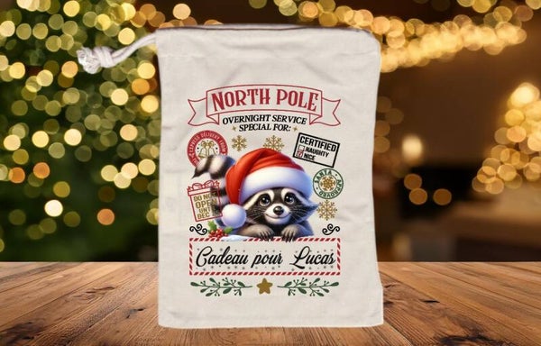 PETIT SAC A CADEAU "raton laveur" personnalisé