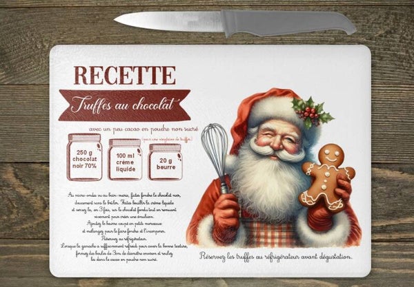 PLANCHE A DECOUPER (ou plateau de présentation) en verre personnalisé "recette Noël"