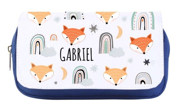 Trousse personnalisé "renards" bleue