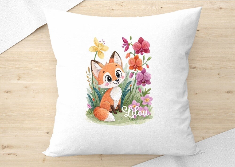 coussin "flower fox" personnalisé