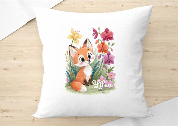 coussin "flower fox" personnalisé