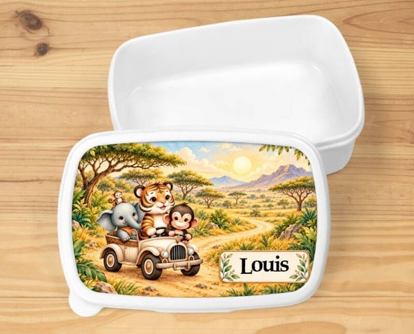Boîte à goûter personnalisée "safari", blanche